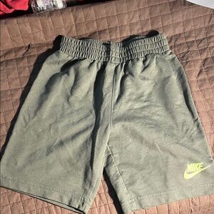 Nike Olive Green Shorts with Neon Yellow Swoosh